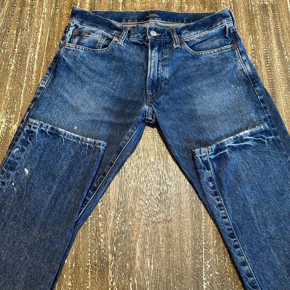 Polo Ralph Lauren Varick Slim Straight Splatter Denim Jeans Mens Size 31 x 29.5